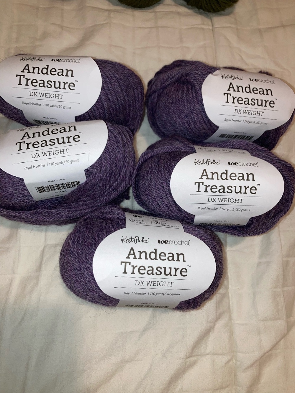 New Alpaca Yarn: 5 balls 100% Baby Alpaca, Heathered Purple, DK Wt (110y/50g)